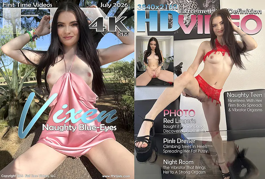 Vixen, a petite dark-haired model, posing during her exclusive FTVGirls photoshoot