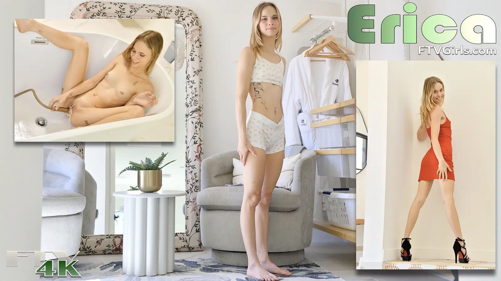 Erica FTVGirls preview with bedroom outfits, toy scenes, fisting and shower sequences